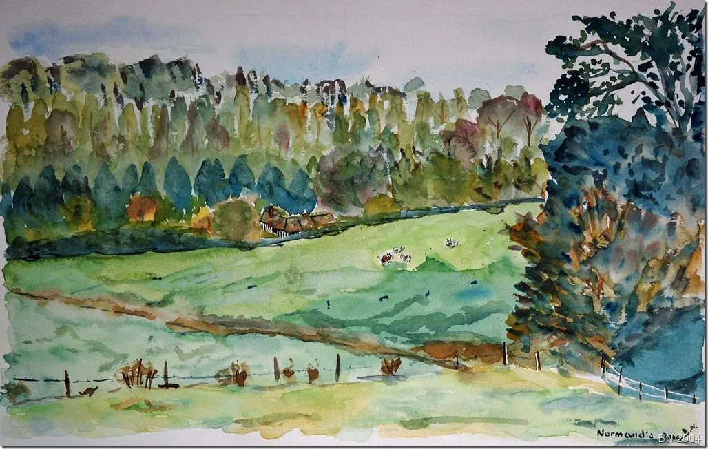 Très verte normandie, aquarelle de Béhenne