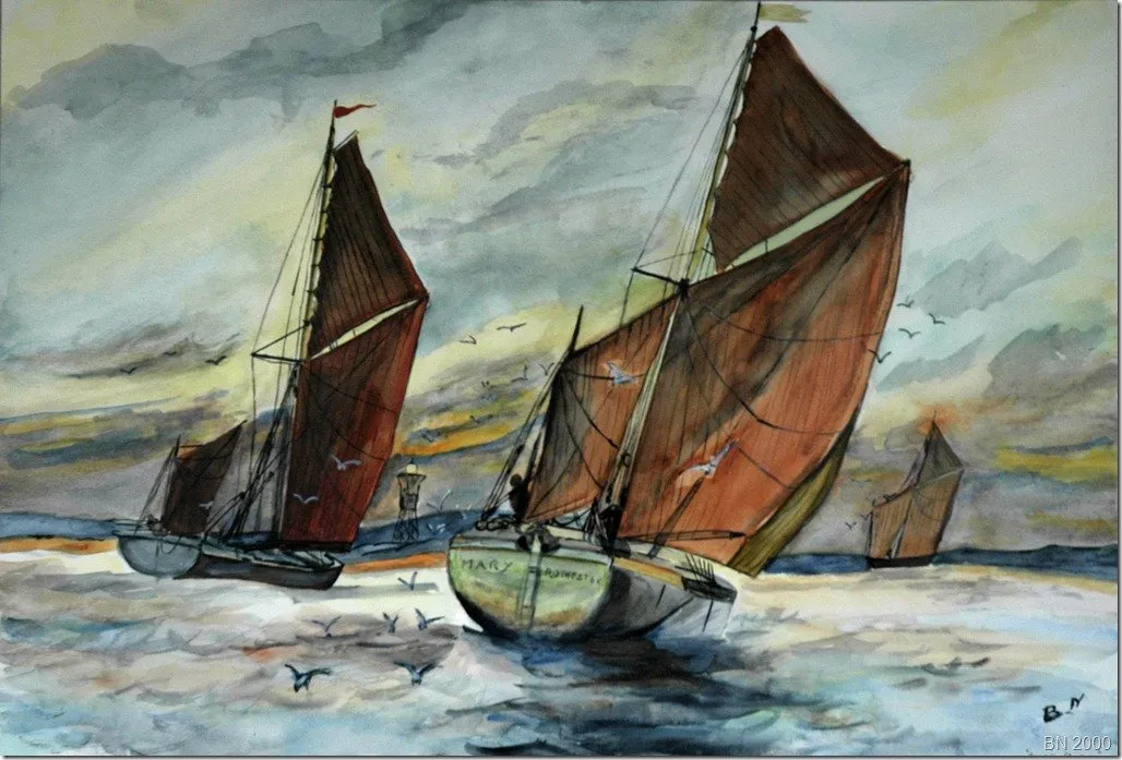 Vieux gréements, aquarelle de Béhenne