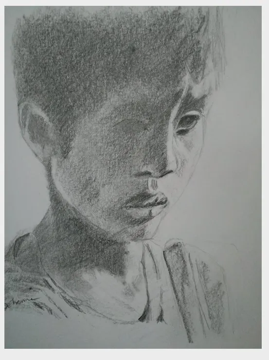 Visage d'enfant indonésien, dessin de Béhenne