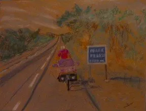 Voyager autrement : à bicyclette au bénin, pastel de Béhenne